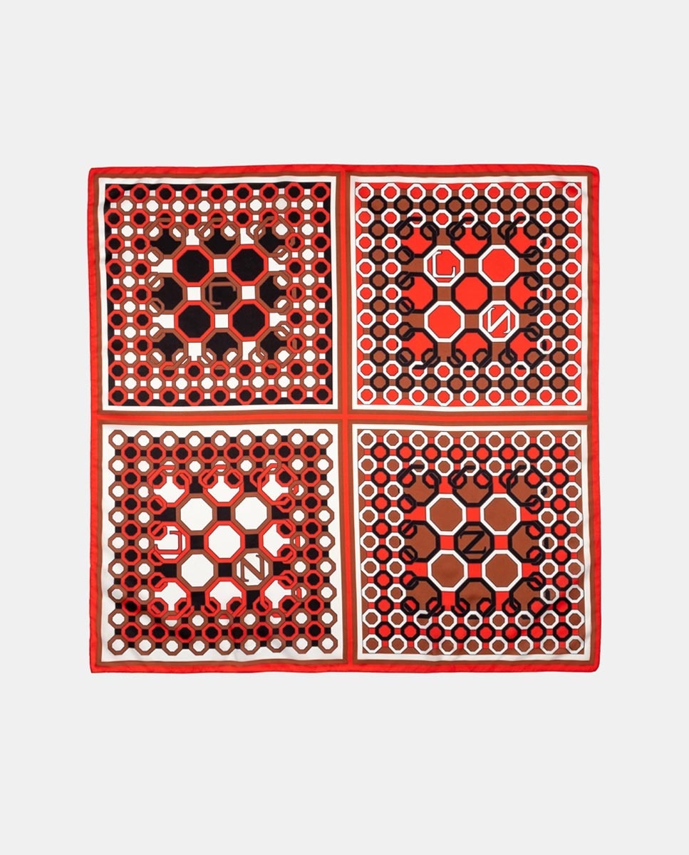 Lenço Carré com Estampado Quadricular Geométrico Vermelho-1