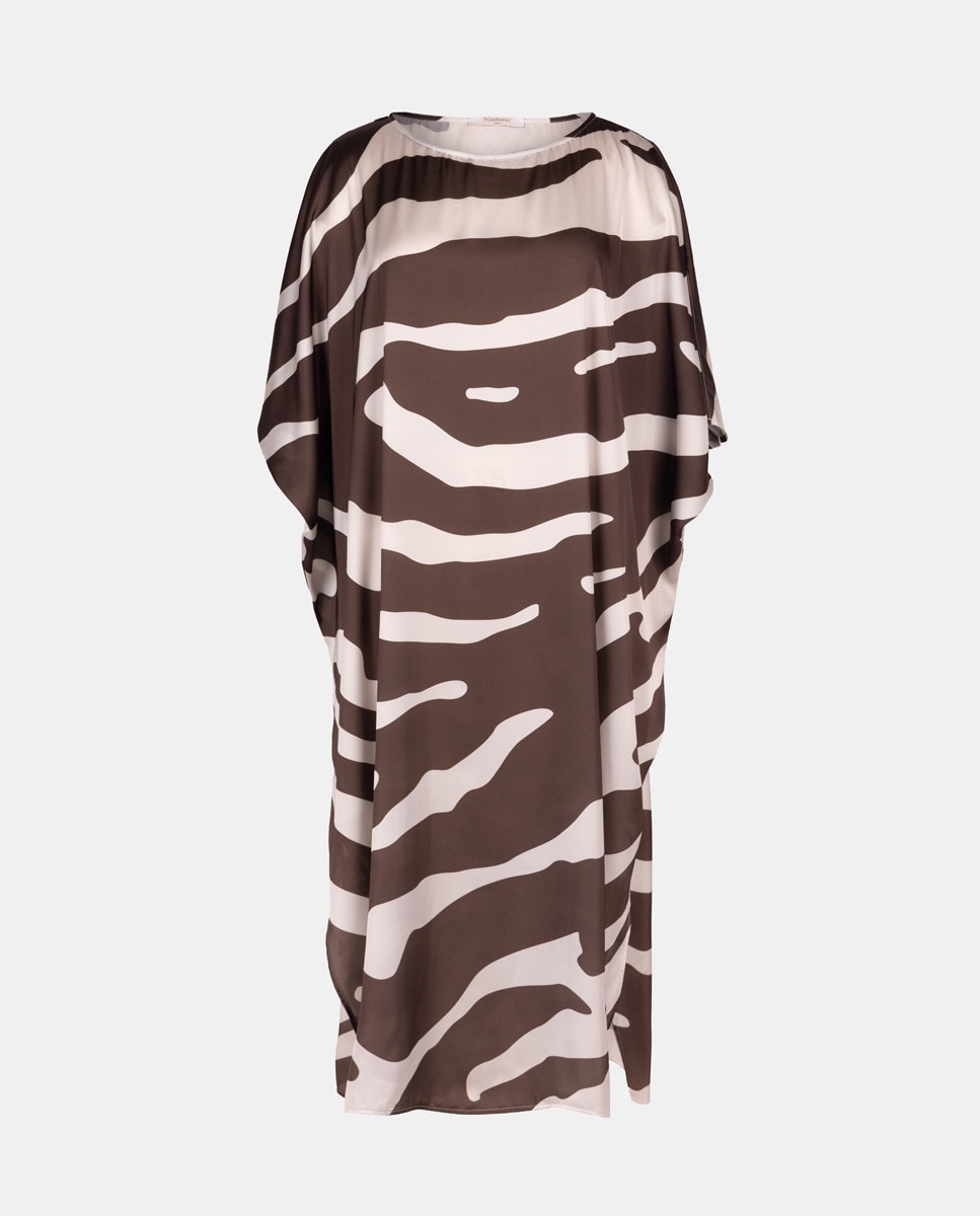 Kaftan com Animal Print e Cortes Laterais Castanho-escuro-4