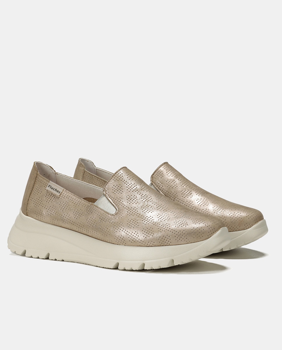 Mocassins Eira com Elásticos Laterais e em Pele Platina-2
