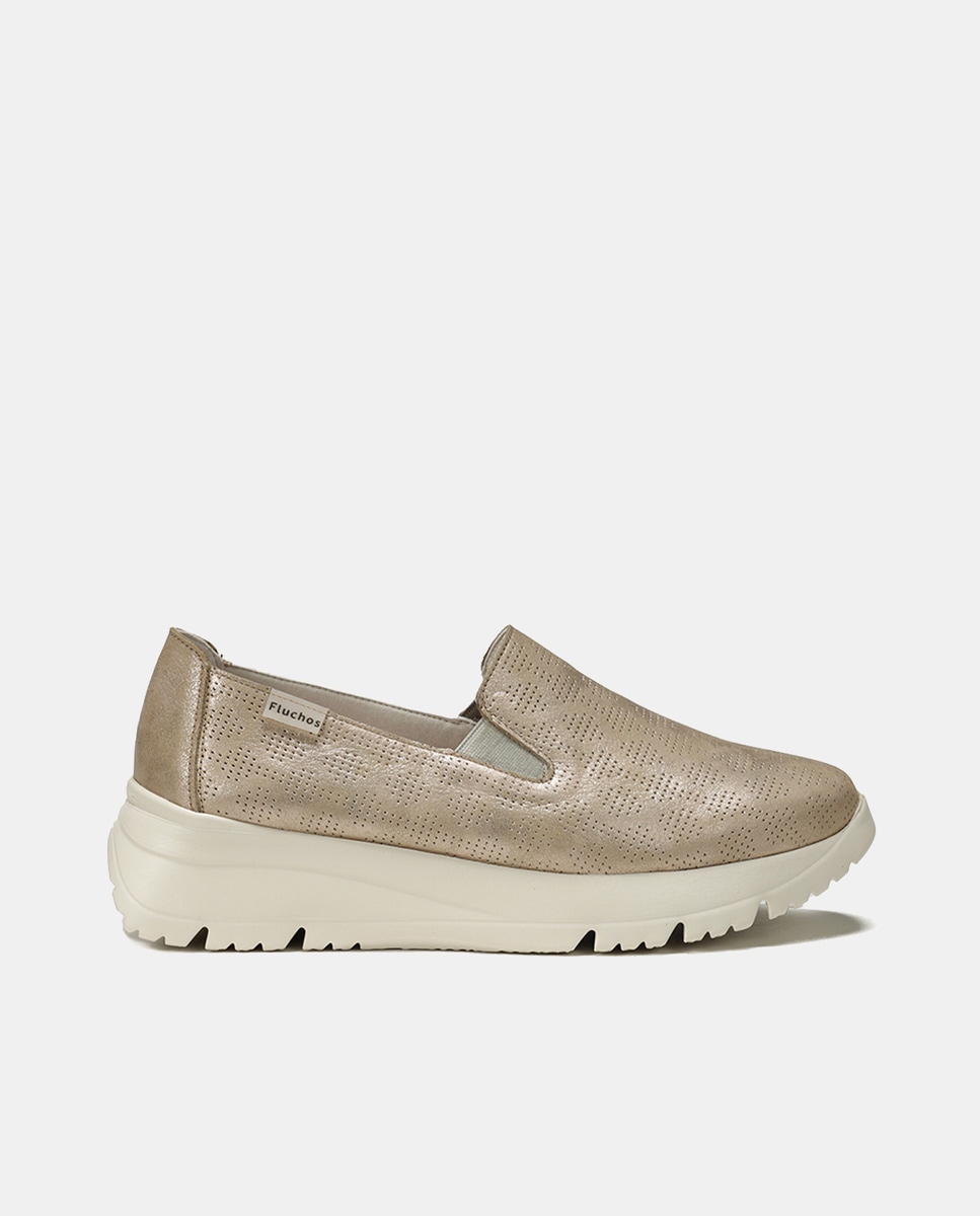 Mocassins Eira com Elásticos Laterais e em Pele Platina-1