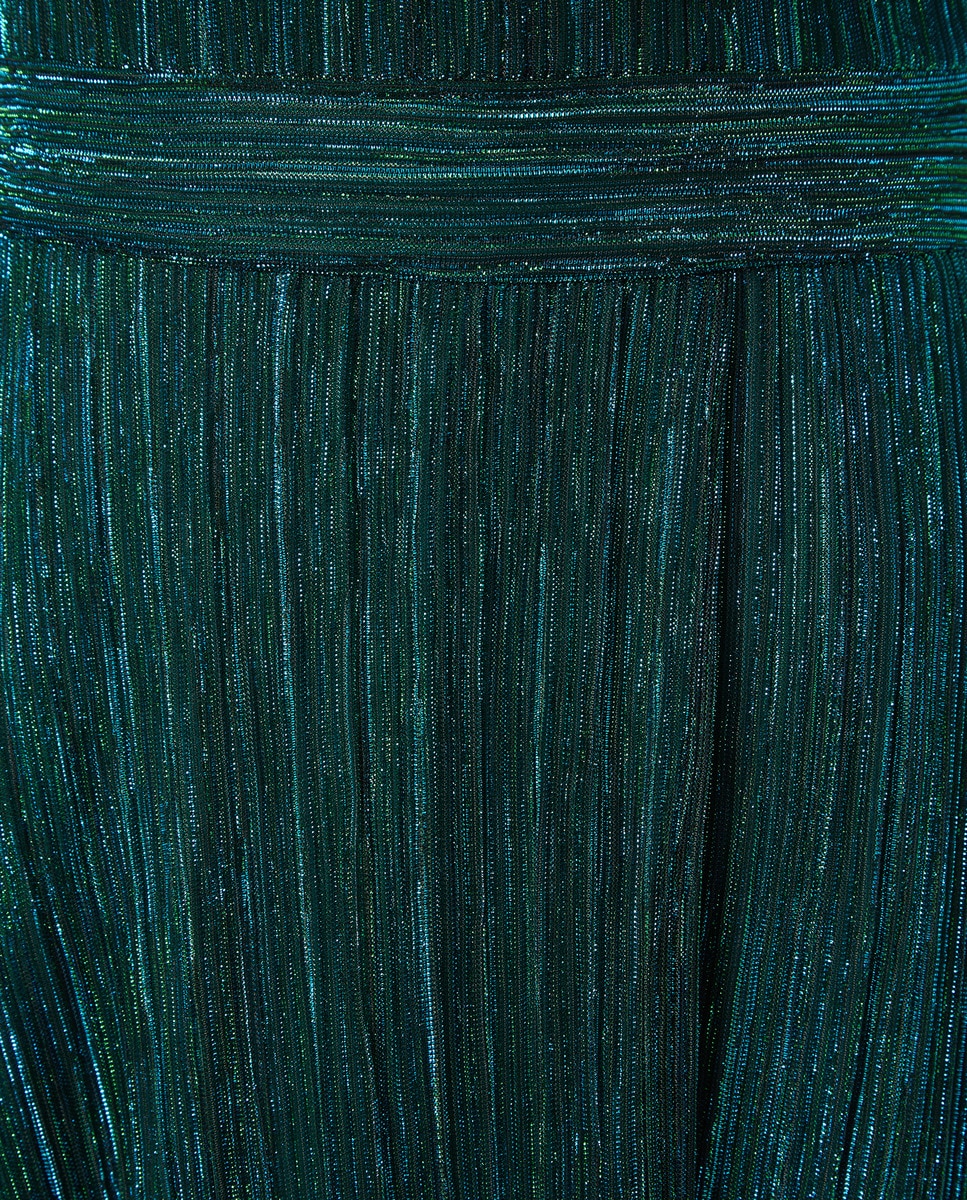 Vestido Comprido de Malha de Fio Metalizado Verde-5