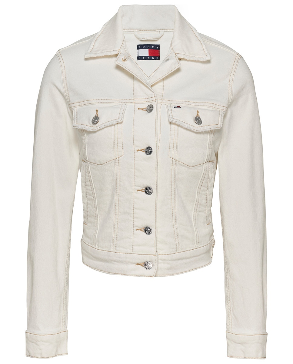 Blusão de Ganga Slim Fit de Estilo Trucker Branco-5