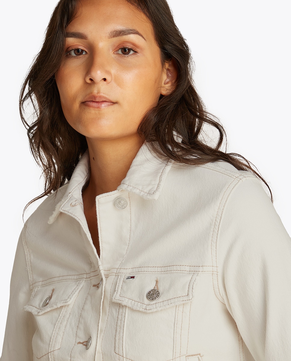 Blusão de Ganga Slim Fit de Estilo Trucker Branco-3
