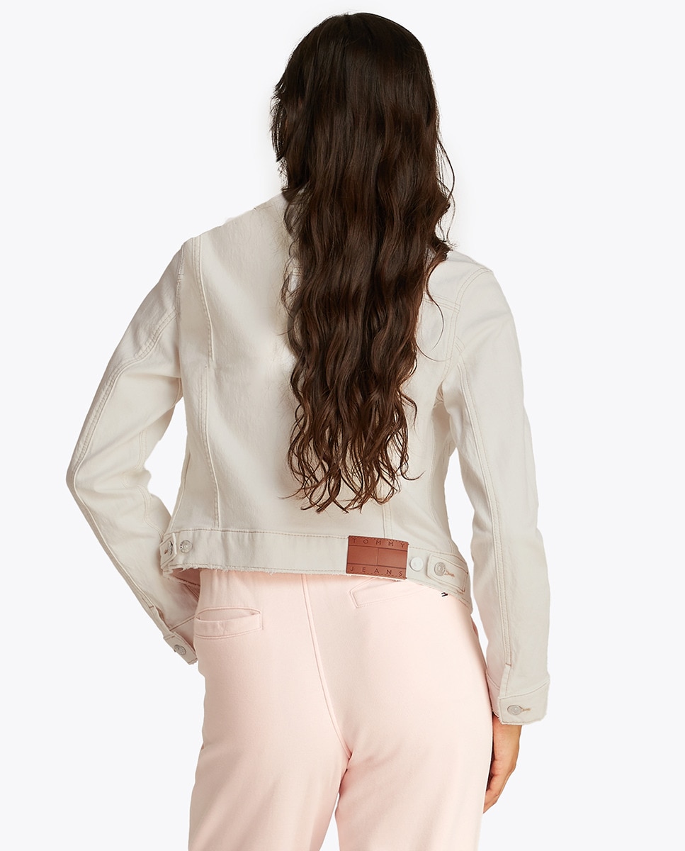Blusão de Ganga Slim Fit de Estilo Trucker Branco-2