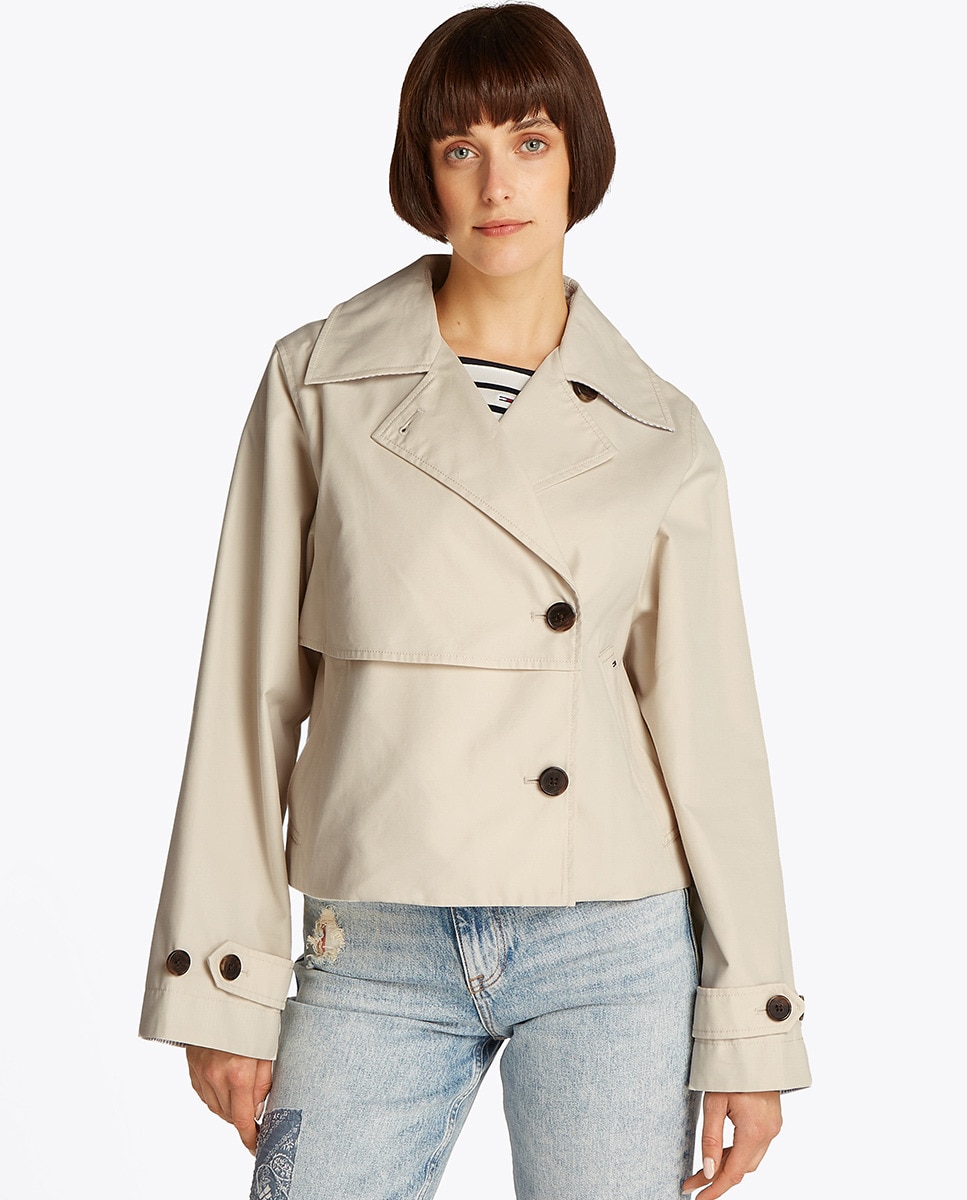 Gabardine Curta com Abotoadura Dupla Creme-1