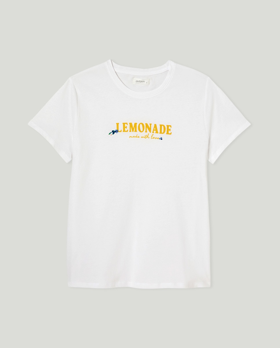 T-shirt com Estampado Posicional Branco-marfim-4