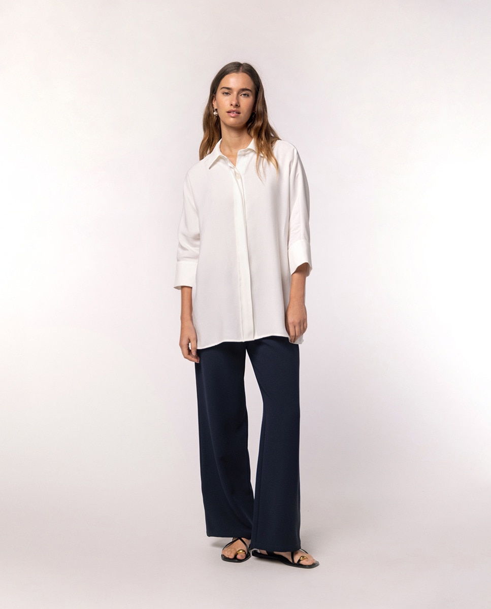 Camisa lisa com manga 3/4 Cru-6