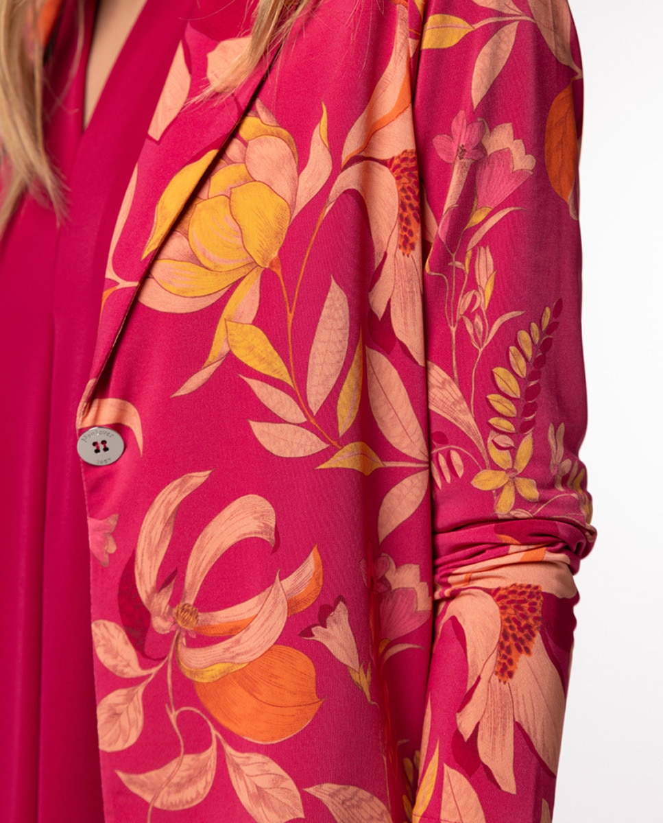 Blazer de Tecido Estampado e Fecho com um Botão Fúcsia-3