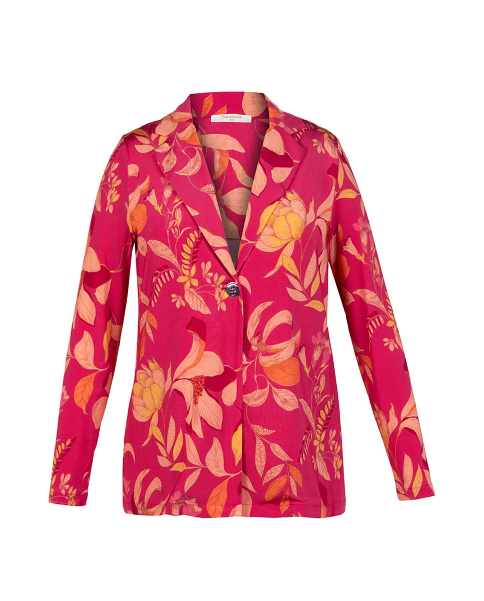 Blazer de Tecido Estampado e Fecho com um Botão Fúcsia-4