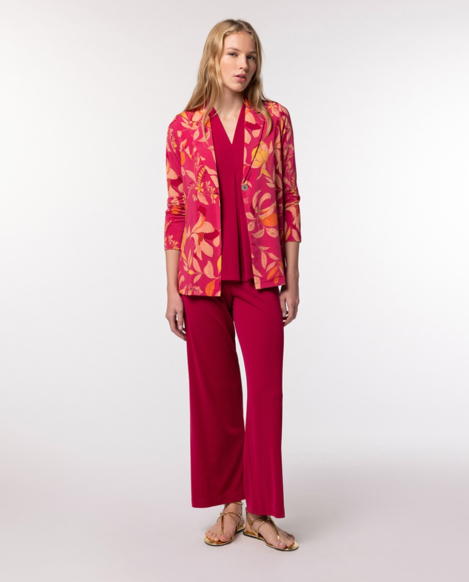 Blazer de Tecido Estampado e Fecho com um Botão Fúcsia-5