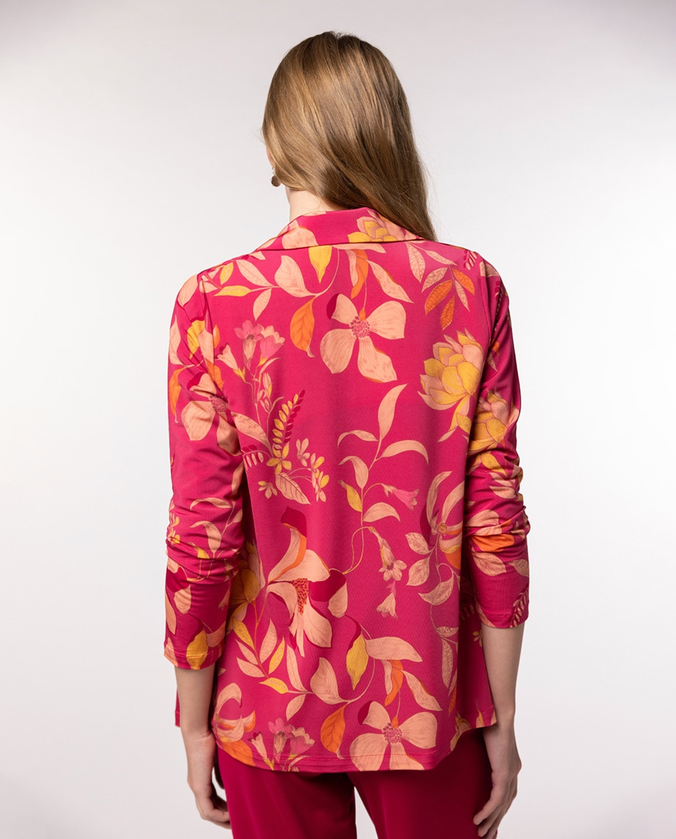 Blazer de Tecido Estampado e Fecho com um Botão Fúcsia-2