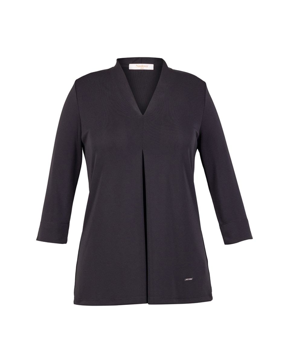 T-shirt com Prega à Frente e Manga 3/4 Preto-6