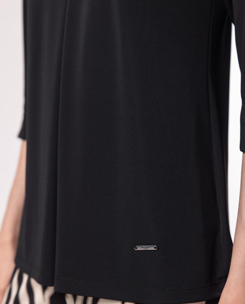 T-shirt com Prega à Frente e Manga 3/4 Preto-5