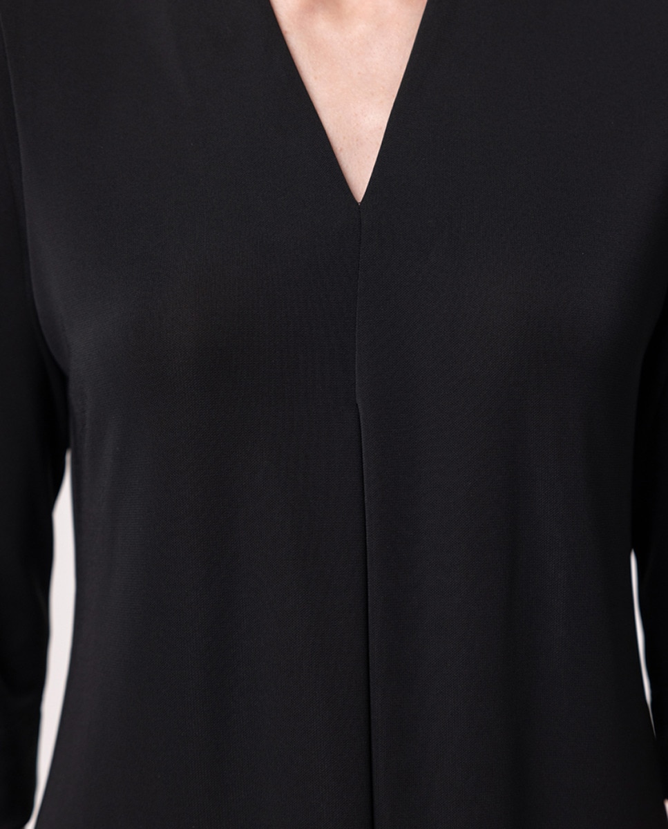 T-shirt com Prega à Frente e Manga 3/4 Preto-4