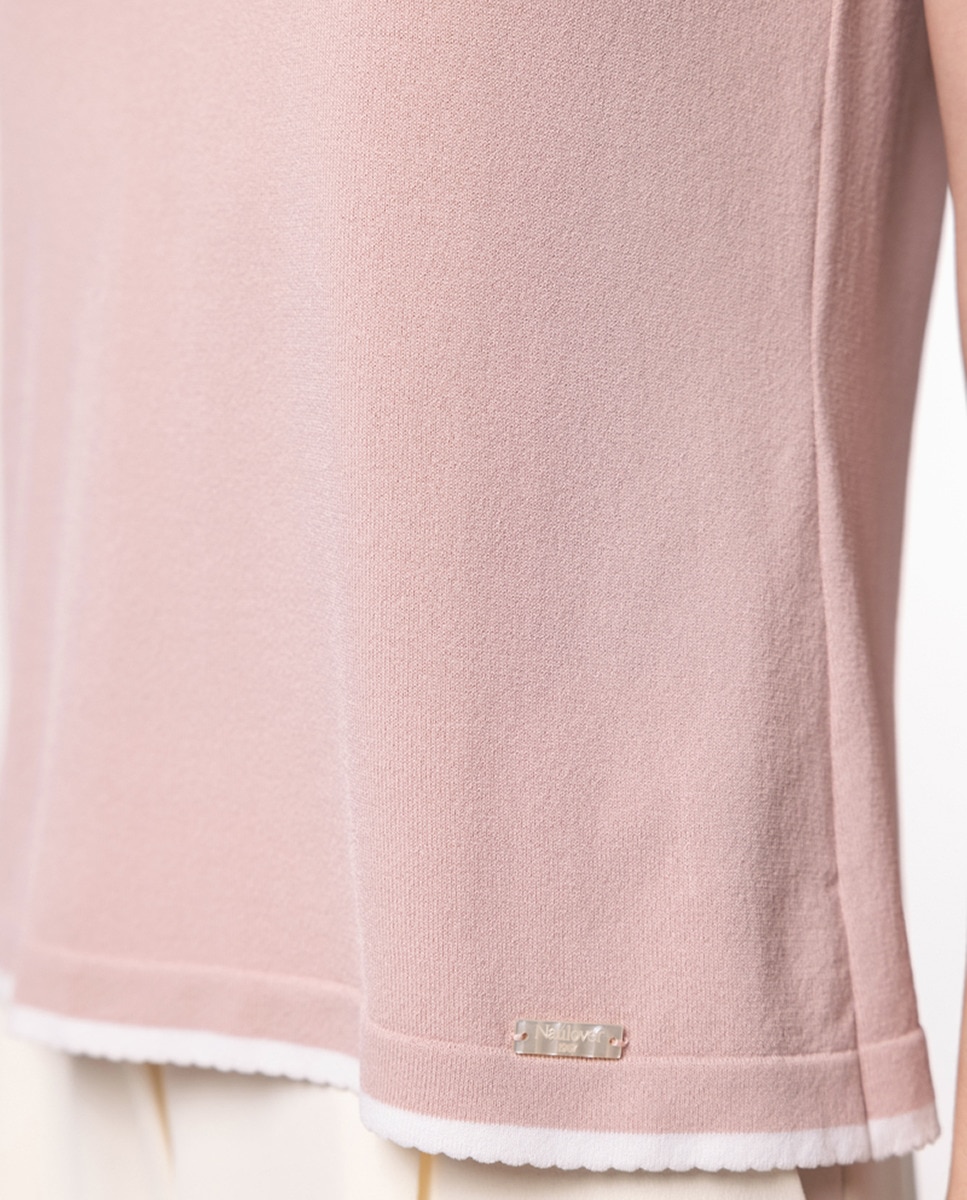 Camisola de Malha de Manga Curta e Decote à Barco Rosa-claro-4