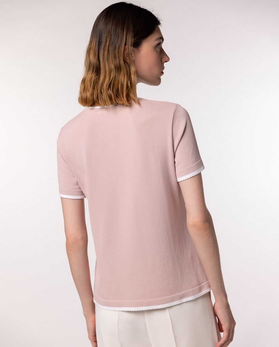 Camisola de Malha de Manga Curta e Decote à Barco Rosa-claro-2