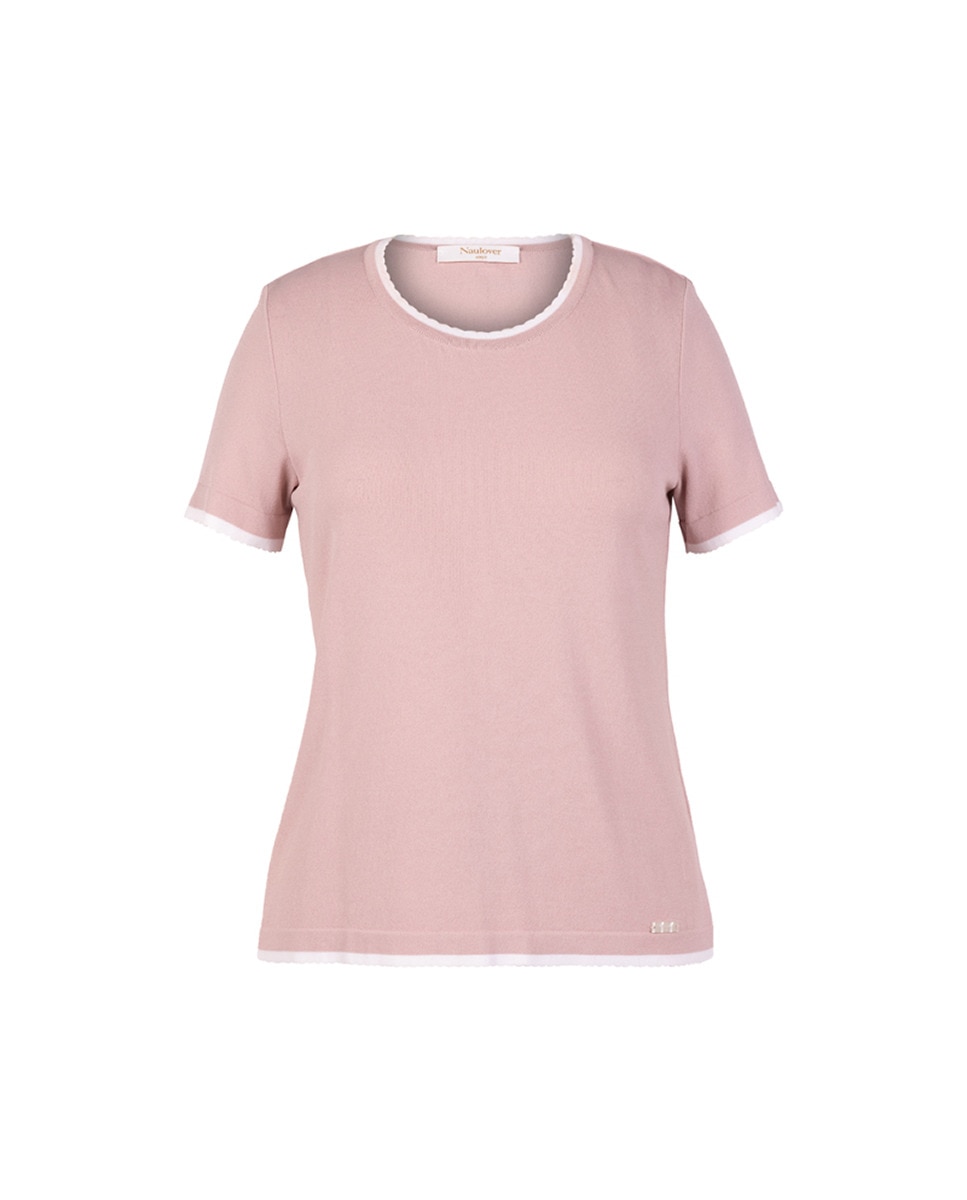 Camisola de Malha de Manga Curta e Decote à Barco Rosa-claro-5