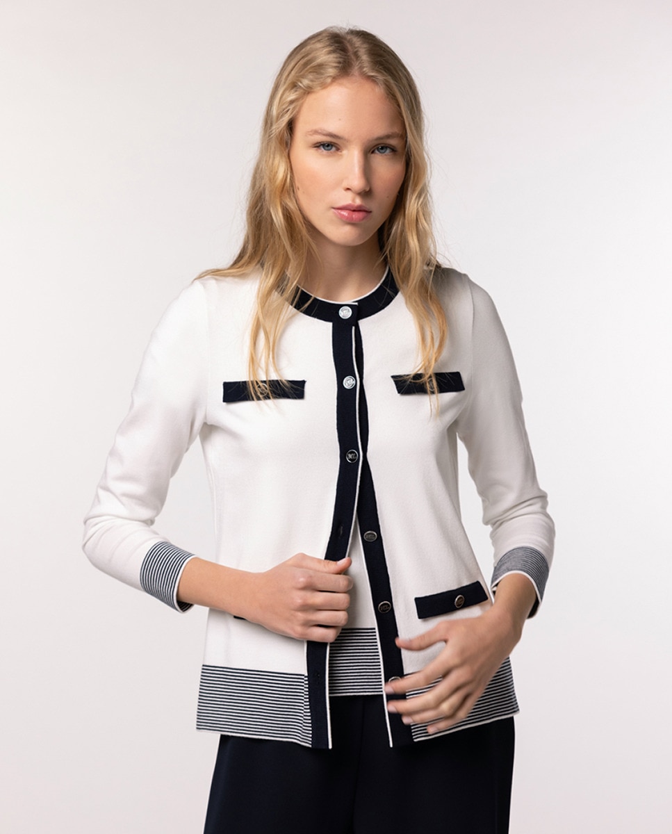 Twin Set com Casaco de Manga Comprida e Camisola de Malha de Manga Curta Cru-1
