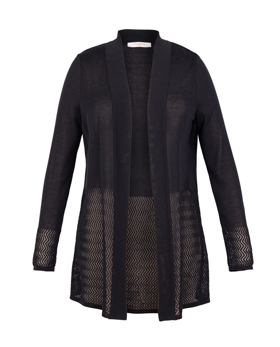 Lana Chaqueta Punto Negra Larga Chaqueta Punto Fino Marino De