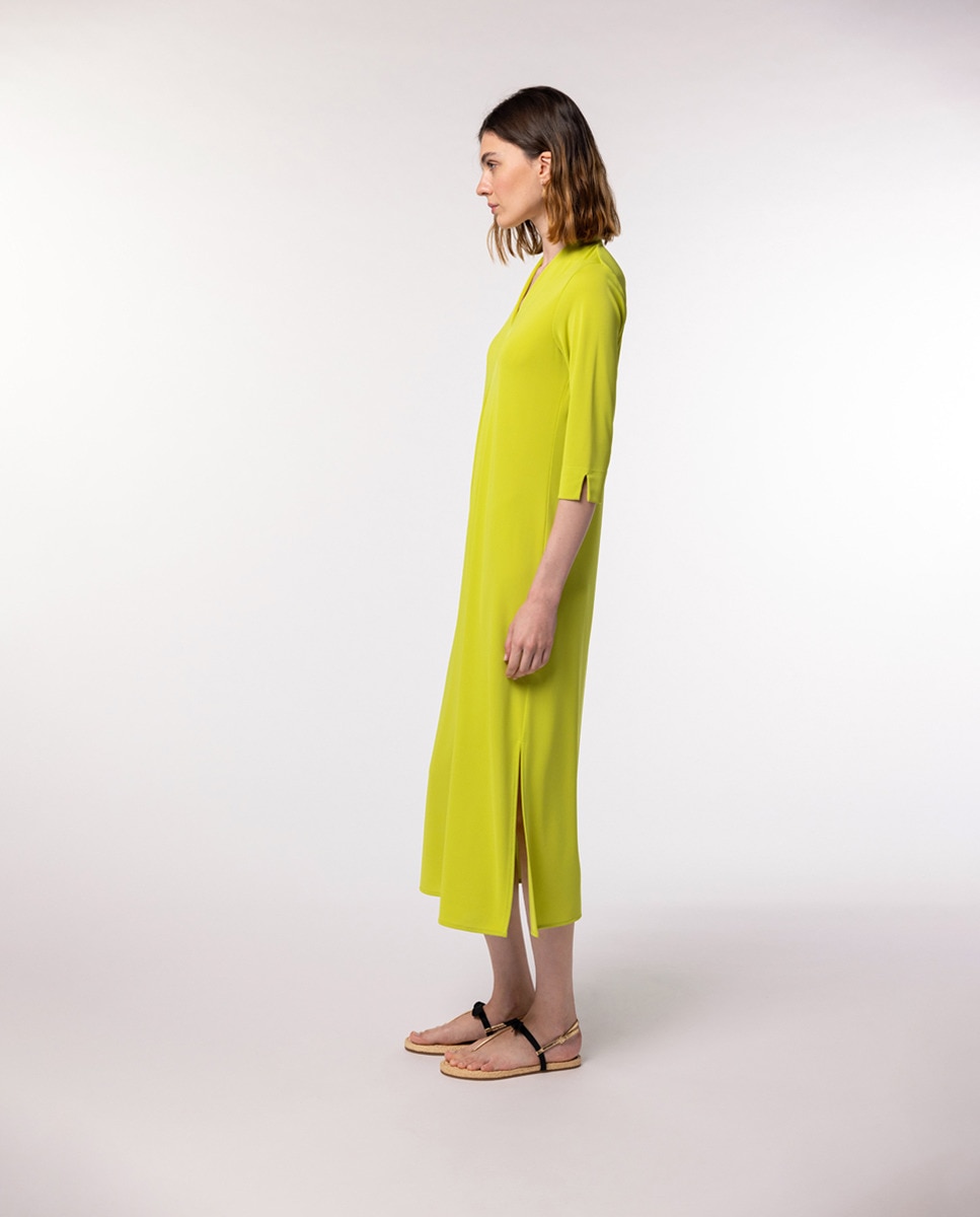 Vestido de Tecido Liso com Prega à Frente Verde-claro-3