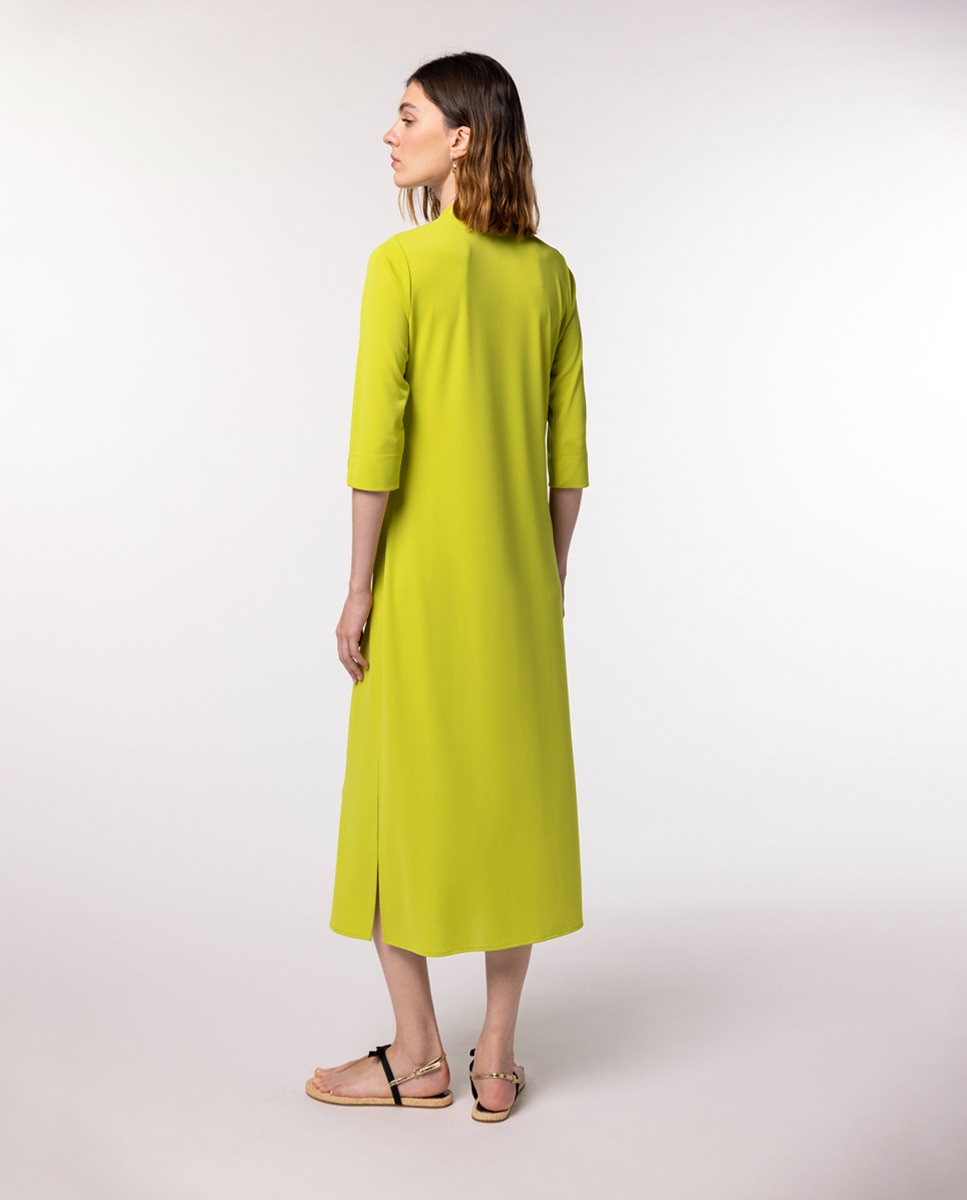 Vestido de Tecido Liso com Prega à Frente Verde-claro-2