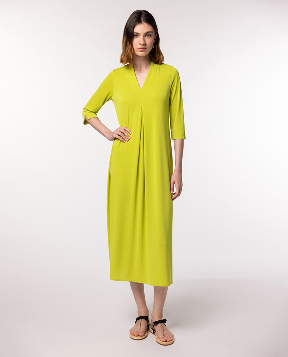 Vestido de Tecido Liso com Prega à Frente Verde-claro-1