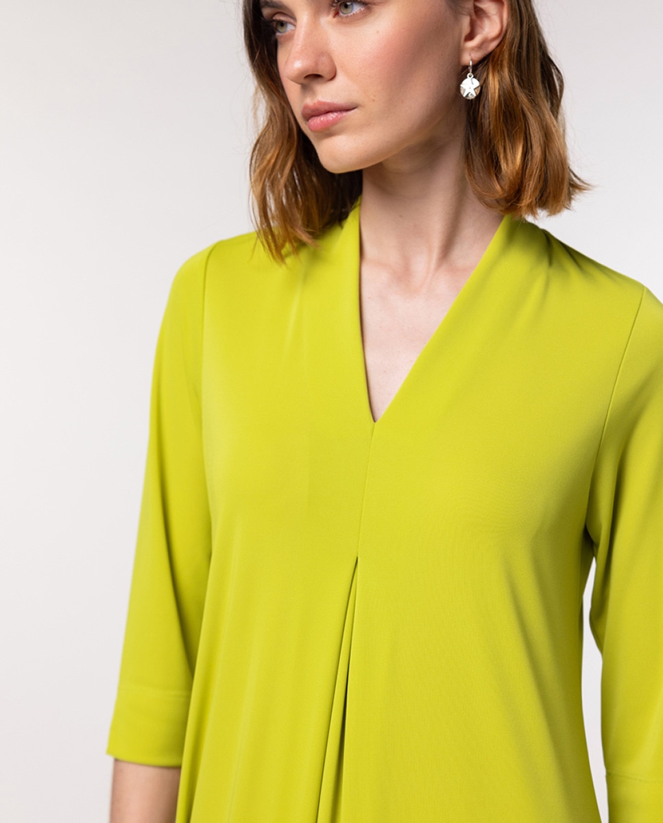 Vestido de Tecido Liso com Prega à Frente Verde-claro-4