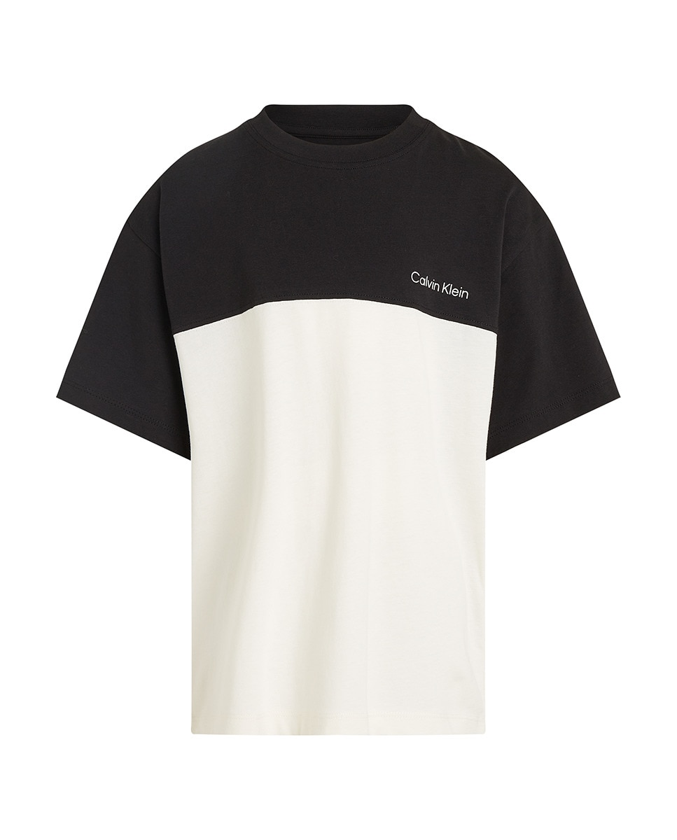 T-shirt de Manga Curta com Color Block Preto-4