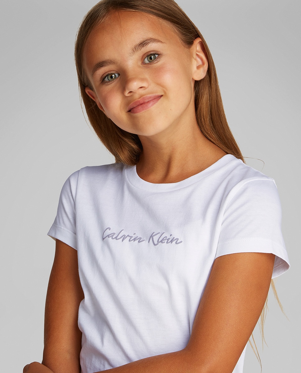 T-shirt de Manga Curta com Logótipo em Cursivo Branco-3