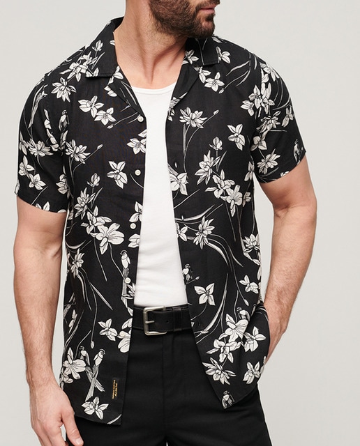 Imagen 0 de Camisa de hombre de lino estampada con cuello abierto