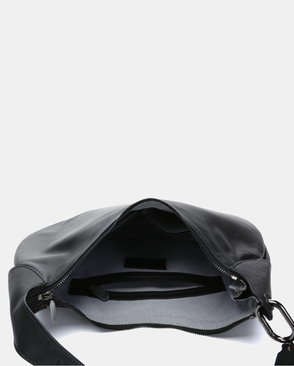 Mala de Ombro Oceans Diary em Pele - Preto Preto-5