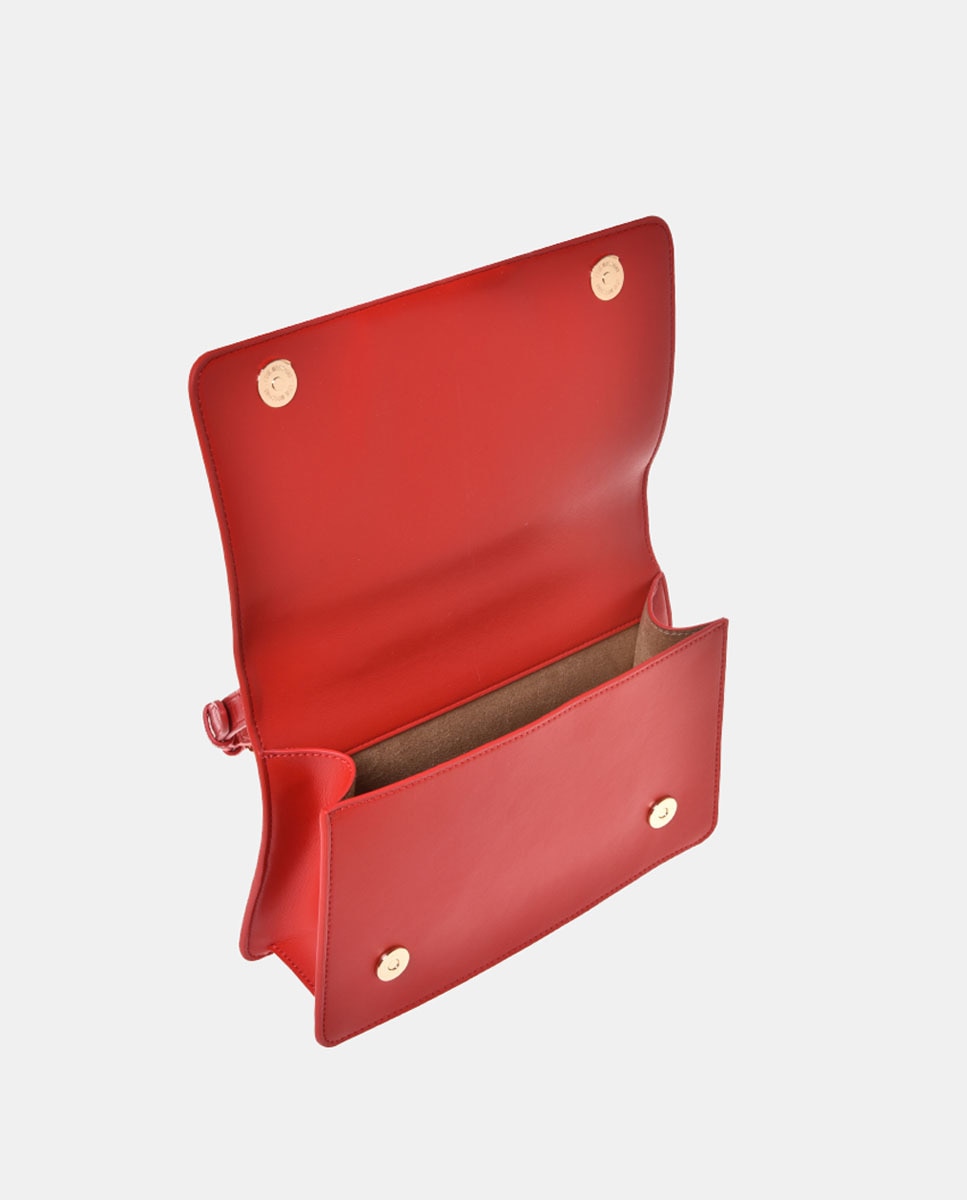 Mala de Ombro com Alça Ajustável, Aba e Fecho de Botão Magnético Vermelho-3