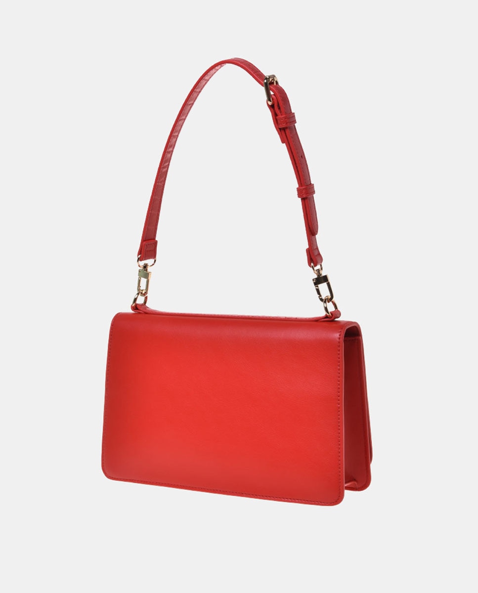 Mala de Ombro com Alça Ajustável, Aba e Fecho de Botão Magnético Vermelho-2