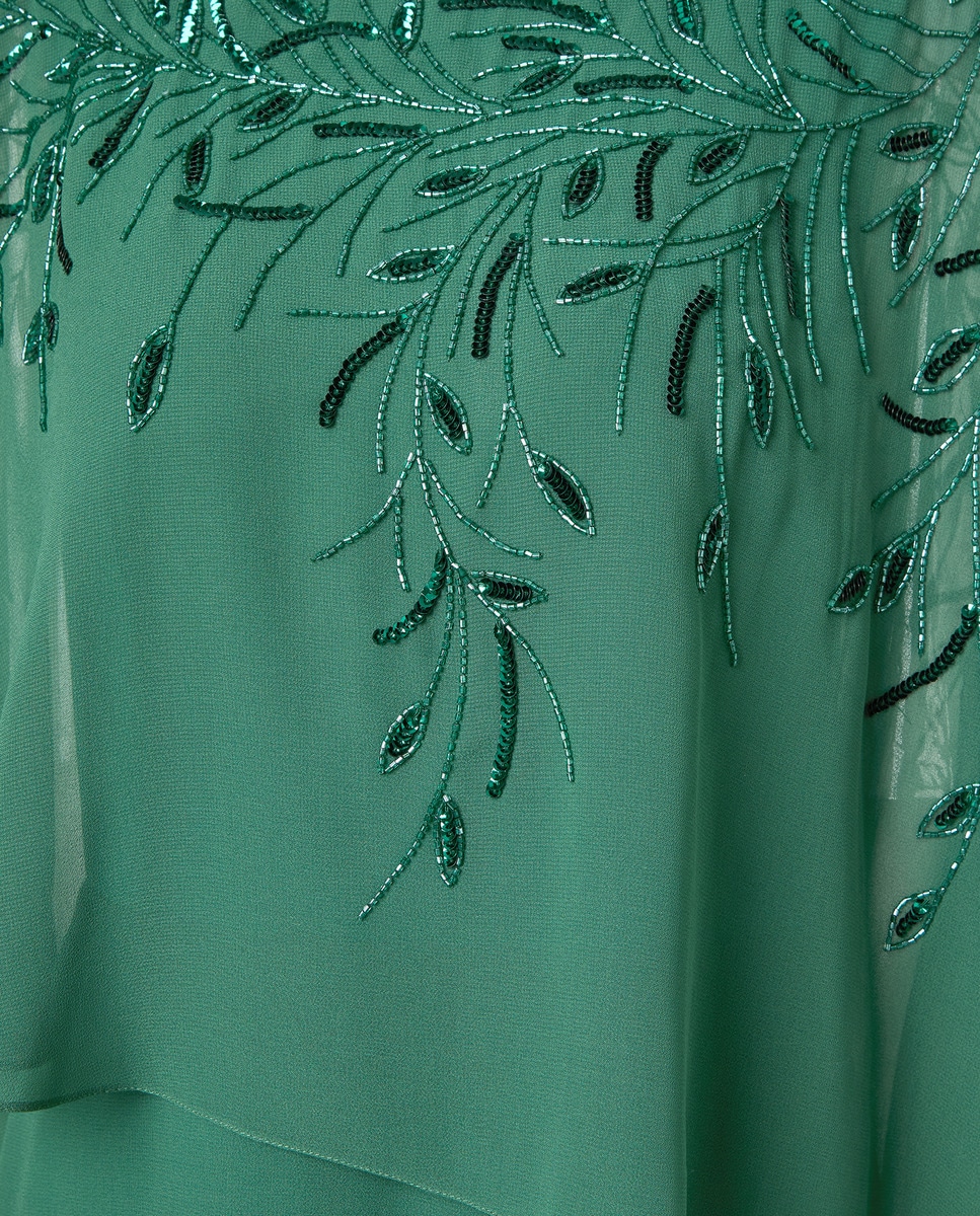 Vestido Comprido com Pedraria em Capelina 530 Verde Escuro-5