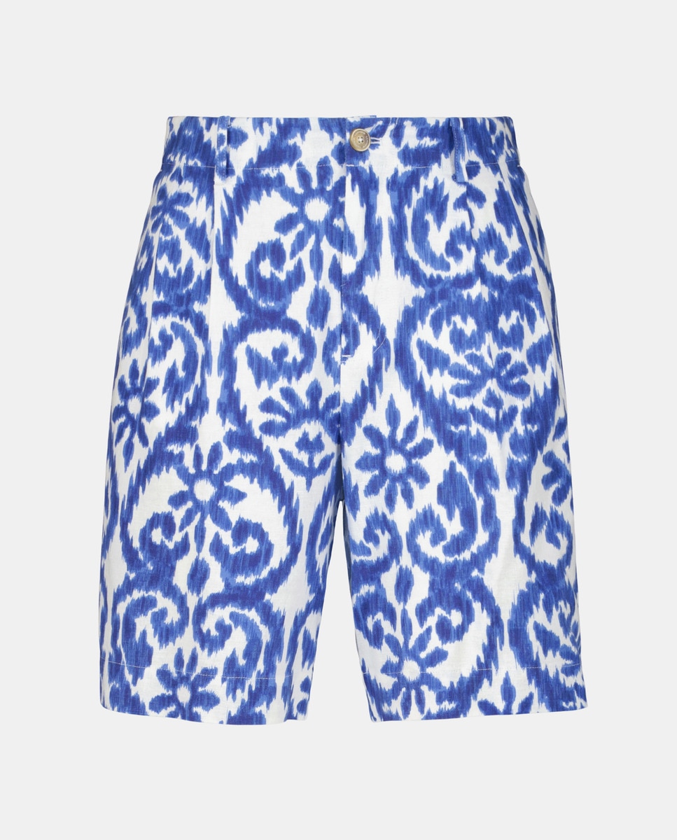 Bermudas de Linho Estampadas Azul-4