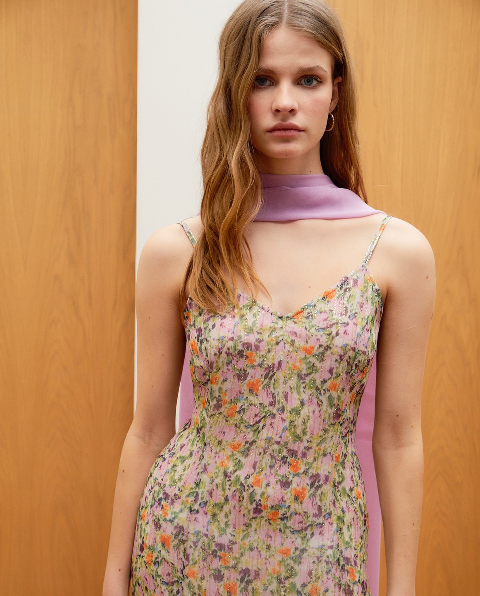 Vestido comprido com estampado floral 510 Verde Claro-1