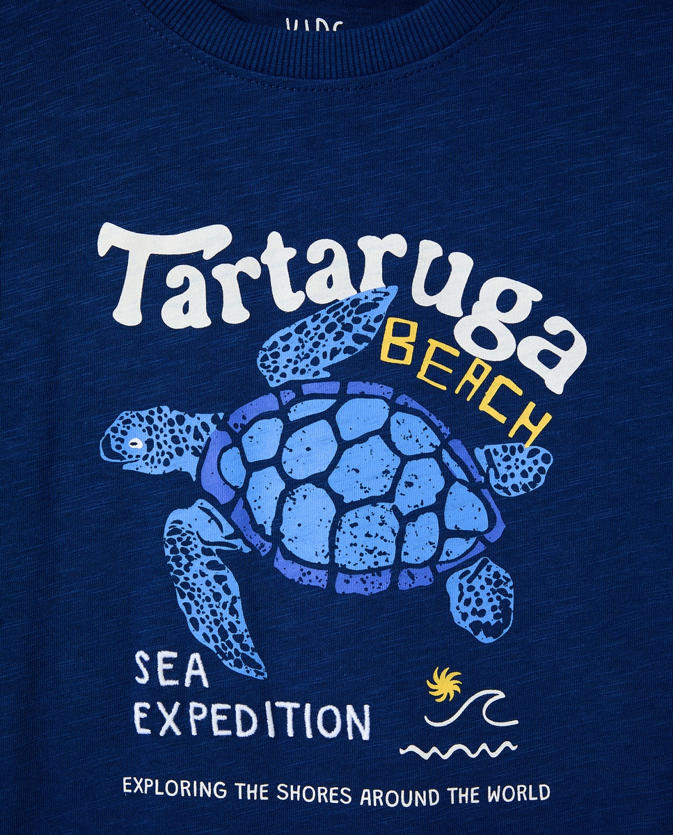 T-shirt Estampada com Bordado Azul-5