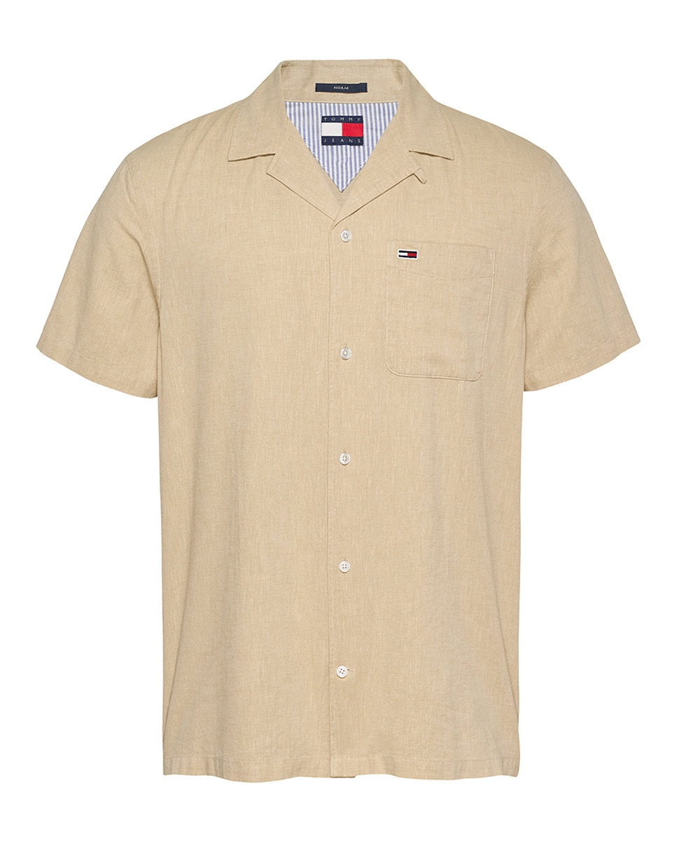 Camisa de Manga Curta Regular Fit Bege-4