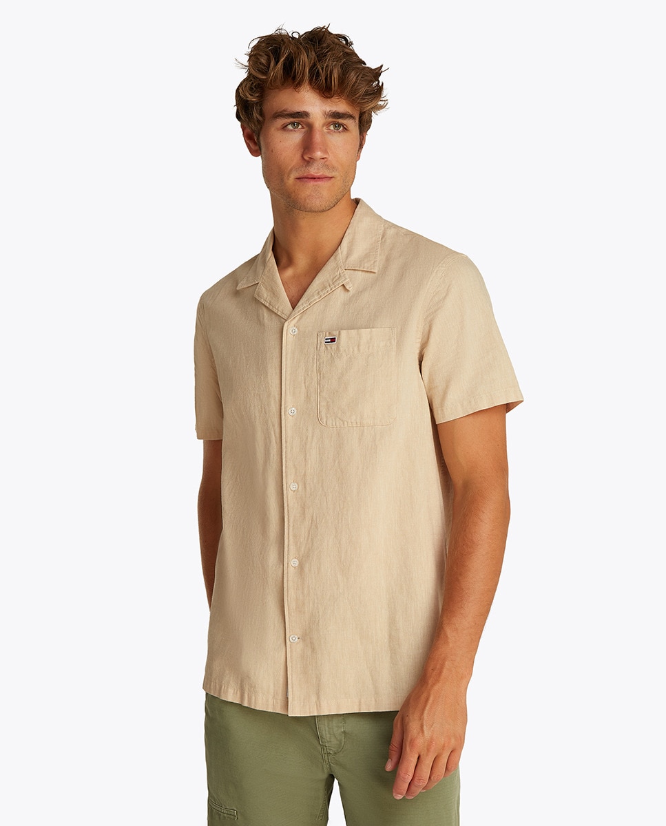 Camisa de Manga Curta Regular Fit Bege-1
