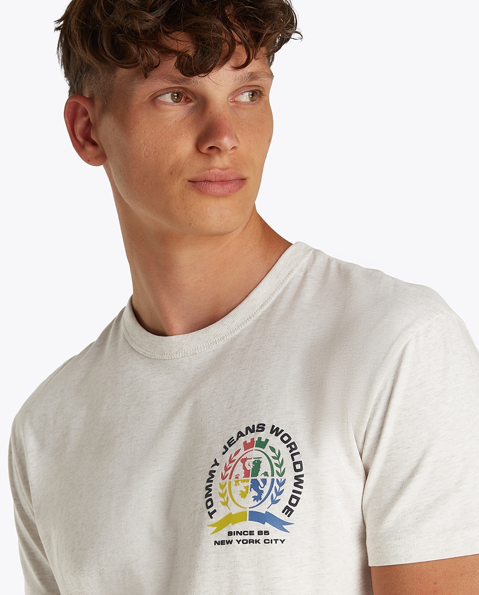 T-shirt com Logótipo Estampado nas Costas e Regular Fit Cru-3