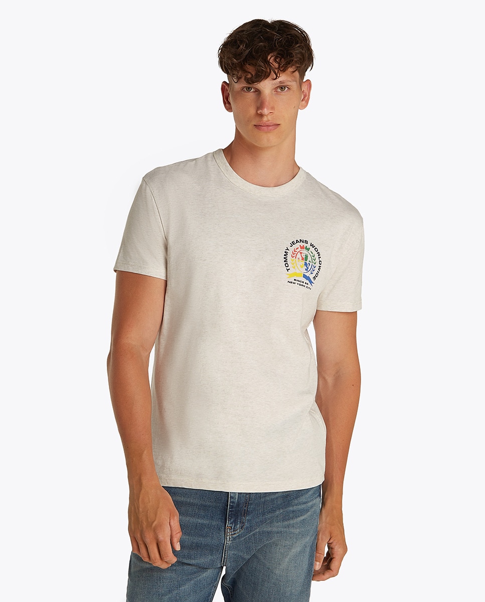 T-shirt com Logótipo Estampado nas Costas e Regular Fit Cru-1