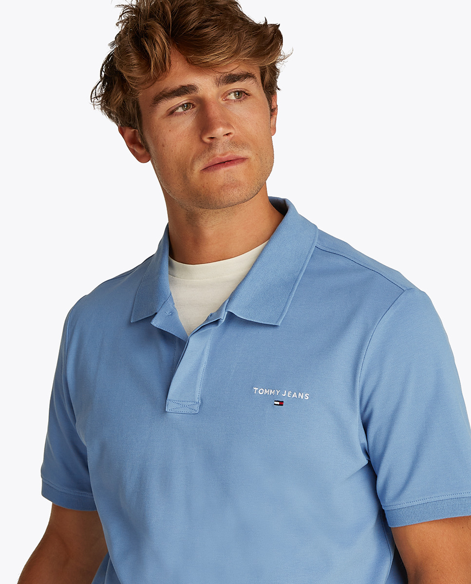 Polo Regular Fit com Manga Curta Azul-3