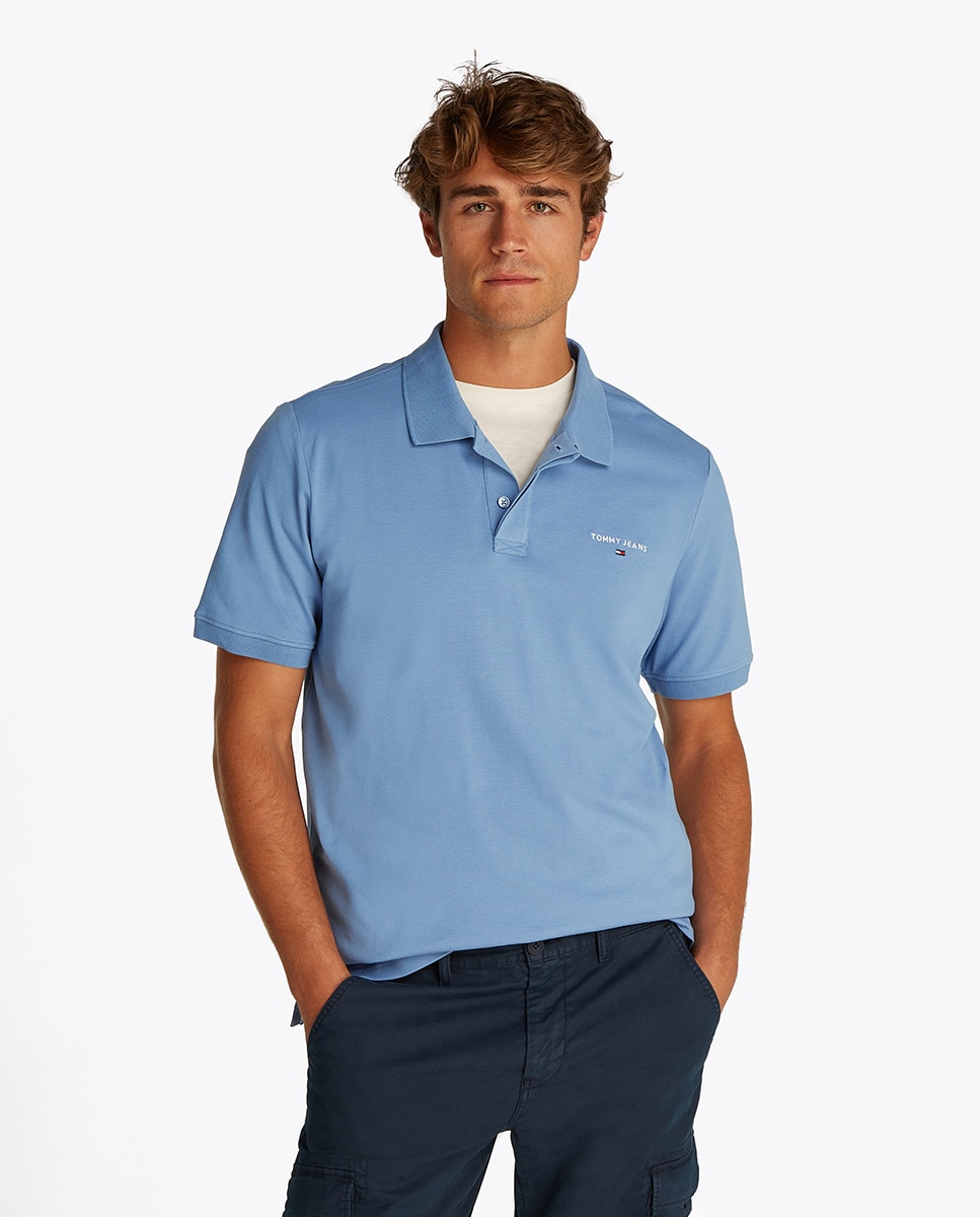 Polo Regular Fit com Manga Curta Azul-1