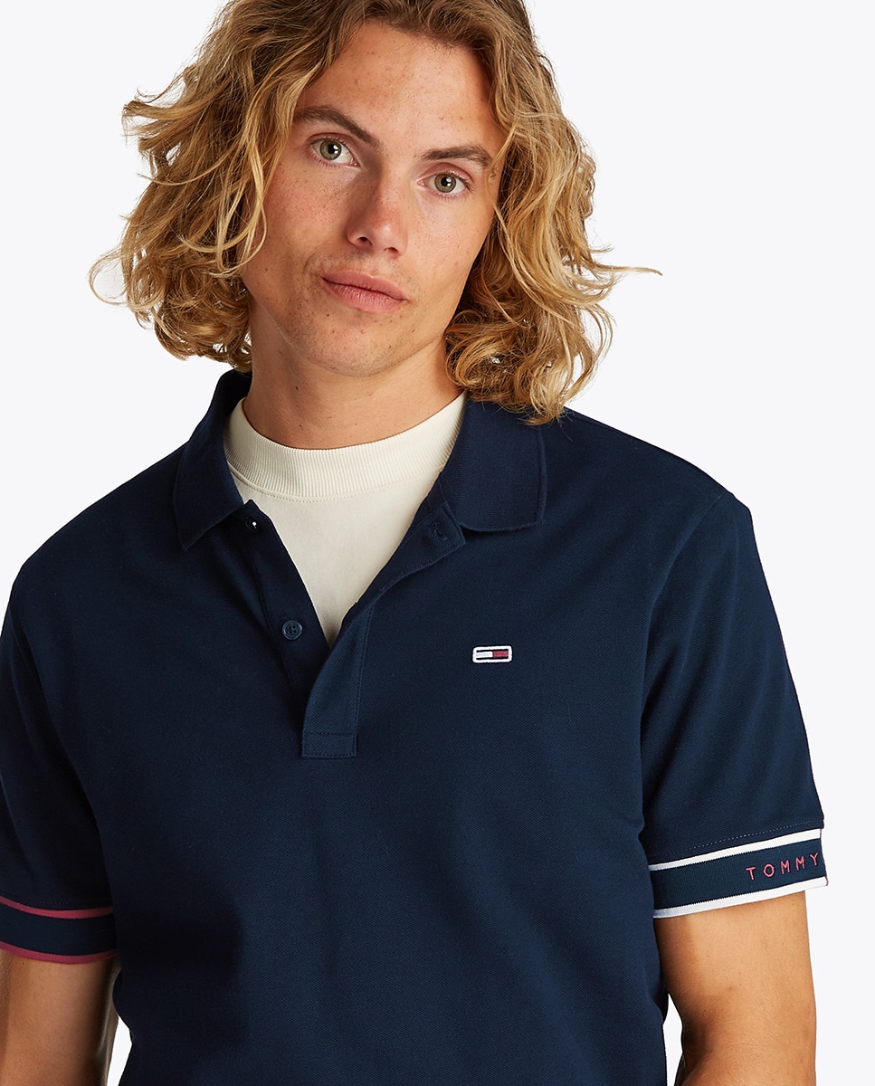 Polo Slim Fit de Manga Curta Azul-marinho-3