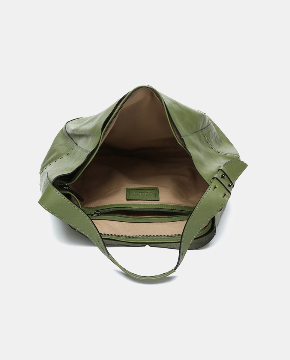 Mala de Ombro Oceans Diary em Pele - Verde Verde-6