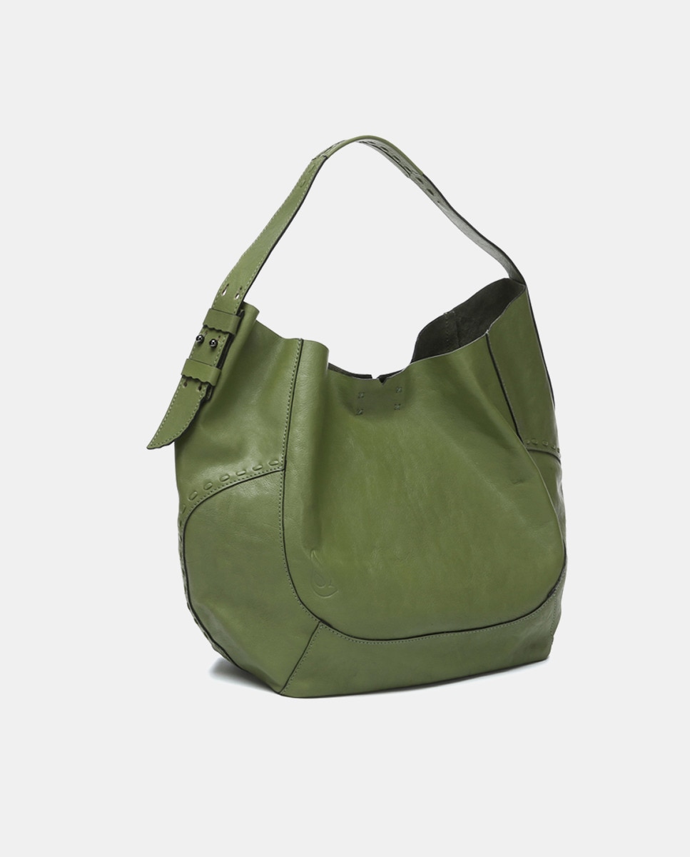 Mala de Ombro Oceans Diary em Pele - Verde Verde-4