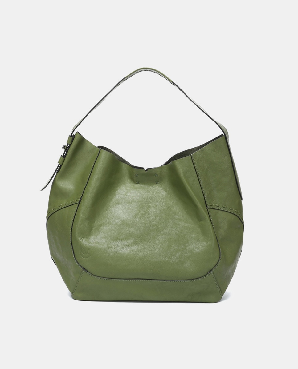 Mala de Ombro Oceans Diary em Pele - Verde Verde-3