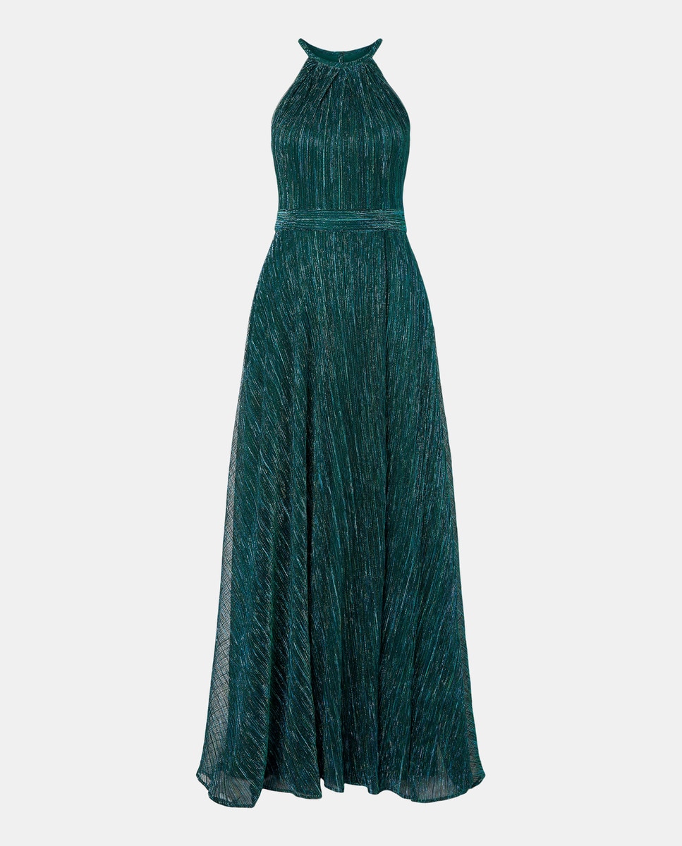 Vestido Comprido de Malha de Fio Metalizado Verde-4