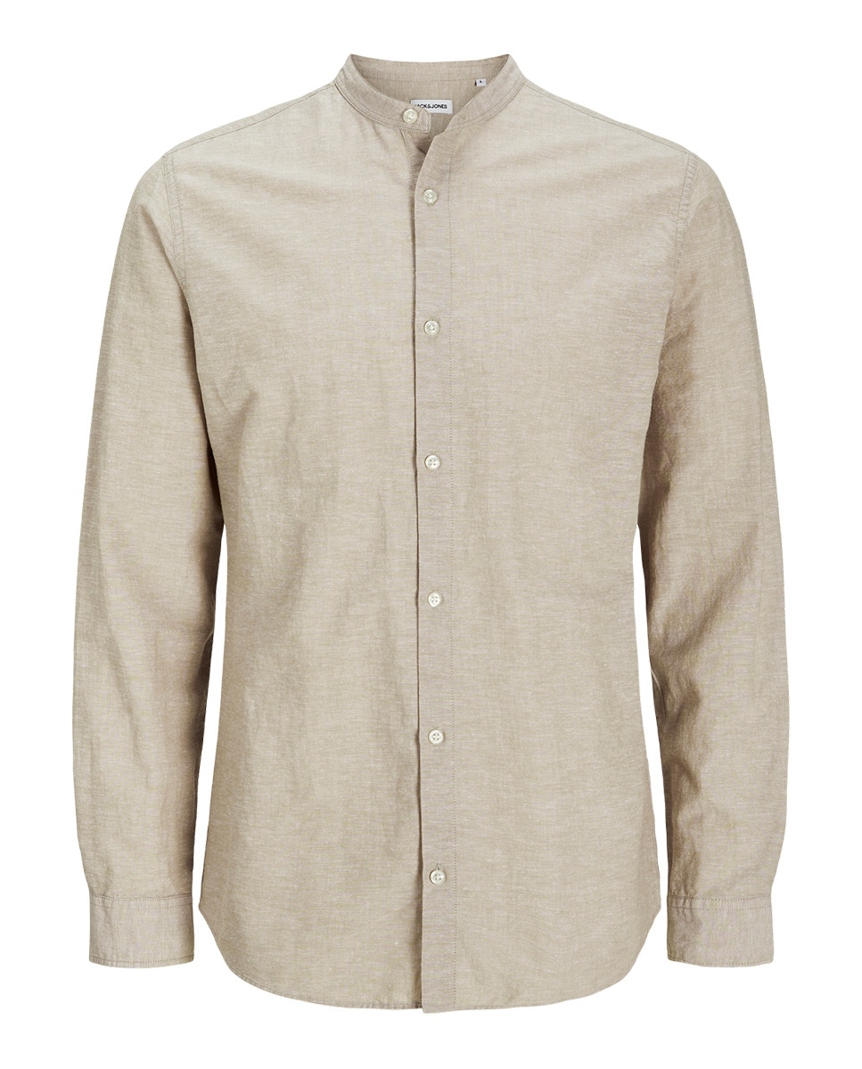 Camisa de Manga Comprida com Corte Slim Bege-6