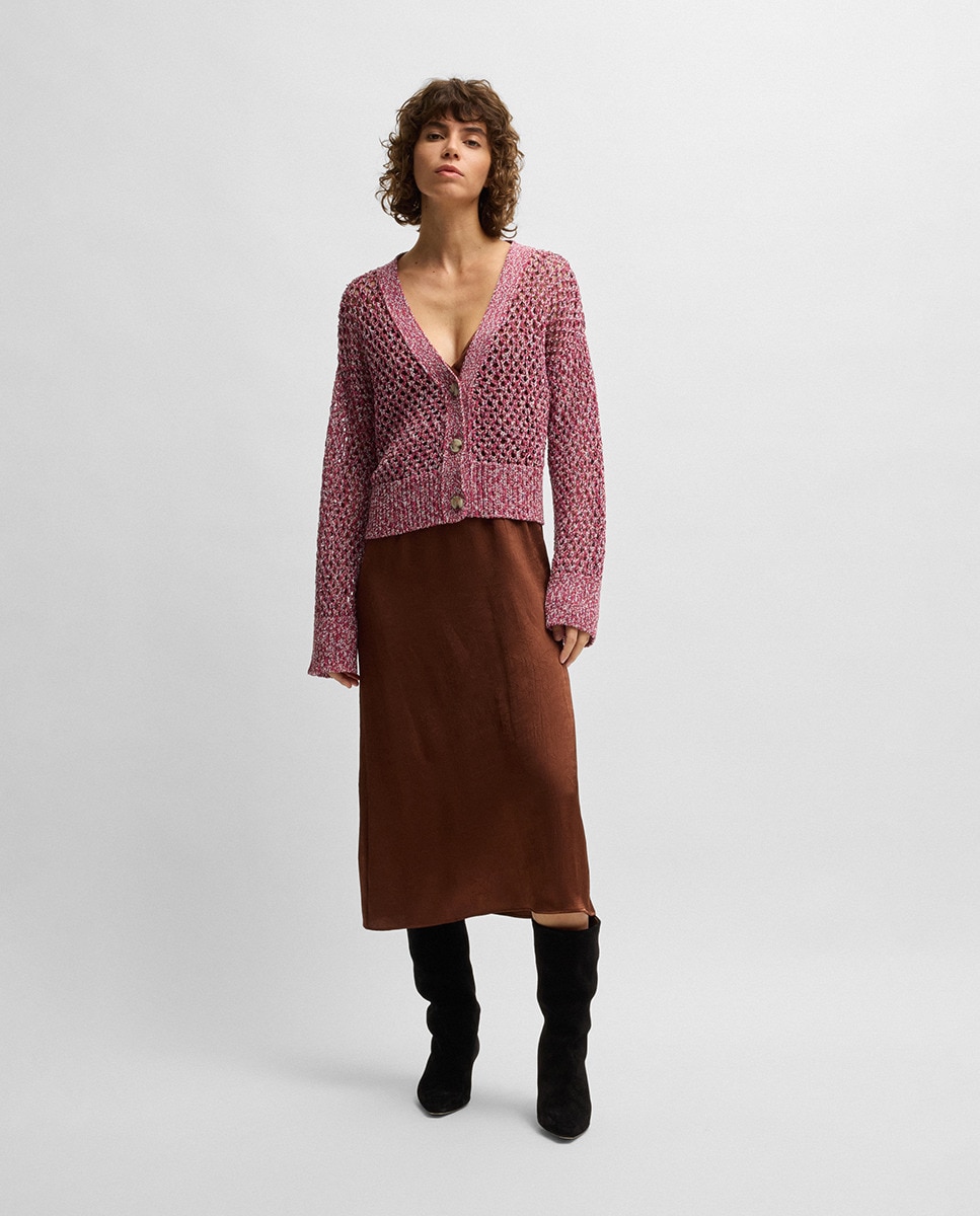 Cardigan de Malha Entrançada Rosa-7